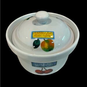Vintage BIA Ceramic Fruit Themed Casserole Dish with Lid
